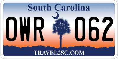 SC license plate OWR062