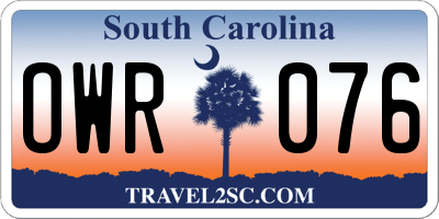 SC license plate OWR076