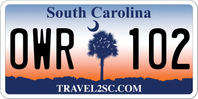 SC license plate OWR102