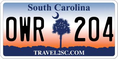 SC license plate OWR204