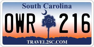 SC license plate OWR216