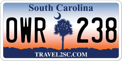 SC license plate OWR238