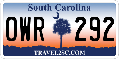 SC license plate OWR292