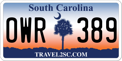 SC license plate OWR389