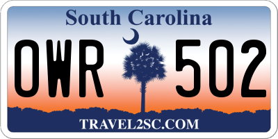 SC license plate OWR502
