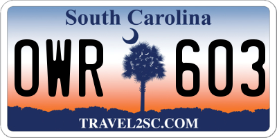 SC license plate OWR603