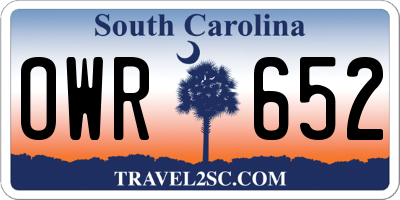 SC license plate OWR652