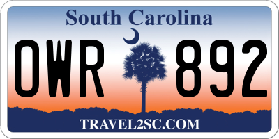 SC license plate OWR892