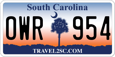 SC license plate OWR954