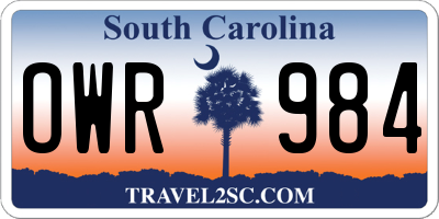 SC license plate OWR984