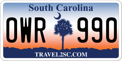 SC license plate OWR990