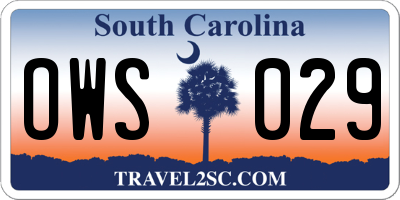 SC license plate OWS029