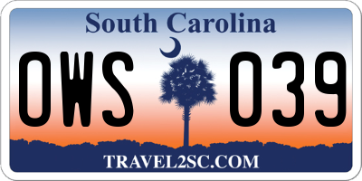 SC license plate OWS039