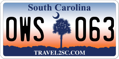 SC license plate OWS063