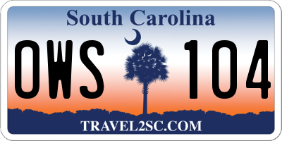 SC license plate OWS104