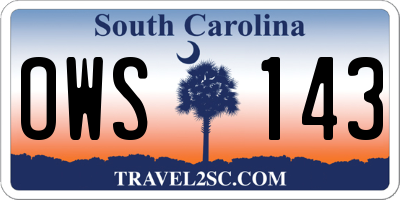 SC license plate OWS143