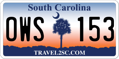 SC license plate OWS153