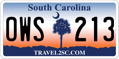 SC license plate OWS213