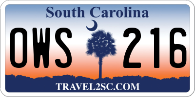 SC license plate OWS216