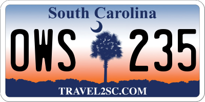 SC license plate OWS235