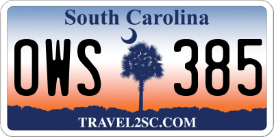 SC license plate OWS385