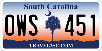 SC license plate OWS451