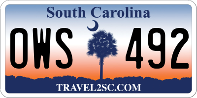 SC license plate OWS492