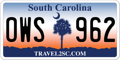 SC license plate OWS962