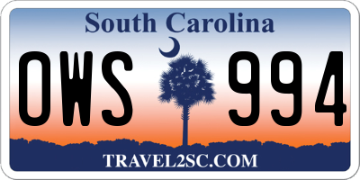 SC license plate OWS994