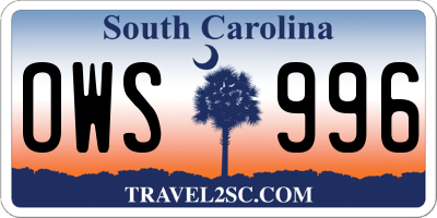 SC license plate OWS996