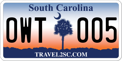 SC license plate OWT005