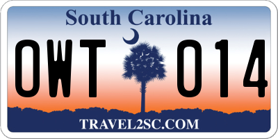 SC license plate OWT014