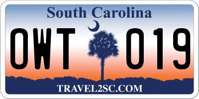 SC license plate OWT019