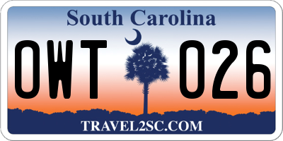 SC license plate OWT026