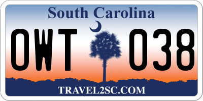SC license plate OWT038