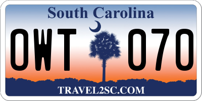 SC license plate OWT070