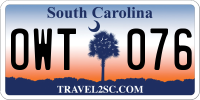 SC license plate OWT076