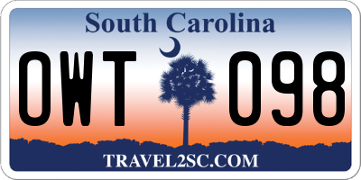 SC license plate OWT098