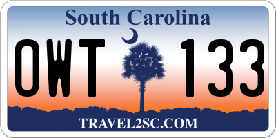 SC license plate OWT133