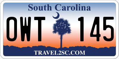 SC license plate OWT145