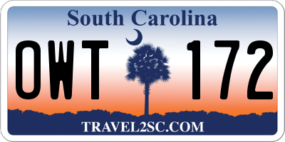 SC license plate OWT172