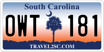 SC license plate OWT181