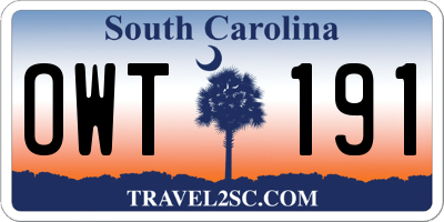 SC license plate OWT191