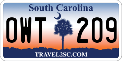 SC license plate OWT209