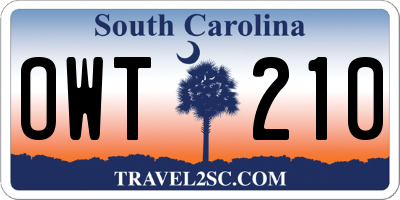 SC license plate OWT210