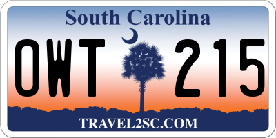SC license plate OWT215