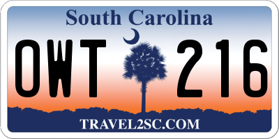 SC license plate OWT216