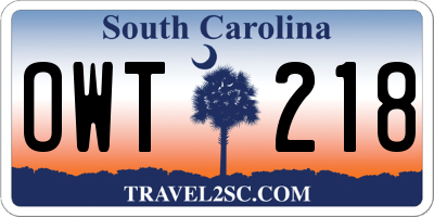 SC license plate OWT218