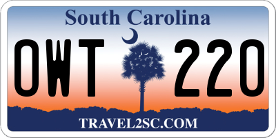 SC license plate OWT220