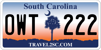 SC license plate OWT222